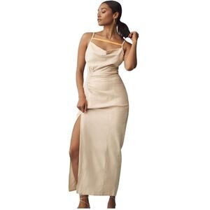 Anthropologie Ruched Tan Slim Midi Dress NWT XL